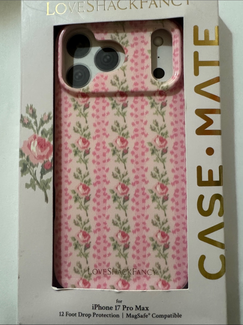 LoveShackFancy Pink Floral Rose Stripe iPhone Case